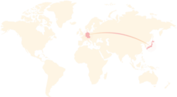 Worldmap showing Connection between Germany and Japan