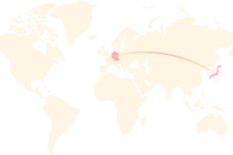 Worldmap showing Connection between Germany and Japan