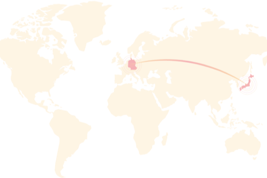 Worldmap showing Connection between Germany and Japan