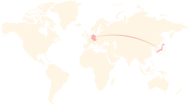 Worldmap showing Connection between Germany and Japan